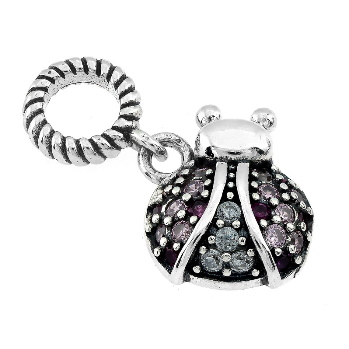 Zawieszka ze srebra 925 biedronka z cyrkoniami charms beads
