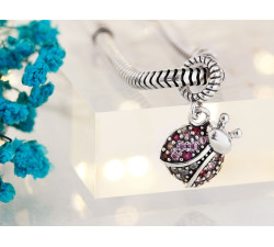 Zawieszka ze srebra 925 biedronka z cyrkoniami charms beads