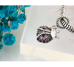 Zawieszka ze srebra 925 biedronka z cyrkoniami charms beads