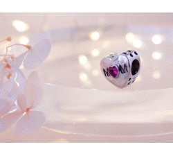 Srebrna zawieszka charms 925 do bransoletki serce z czerwonym kamieniem