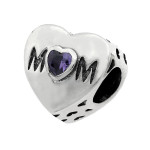 Charms beads do bransoletki ze srebra 925 serce z fioletową cyrkonią