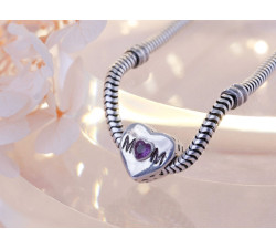 Charms beads do bransoletki ze srebra 925 serce z fioletową cyrkonią