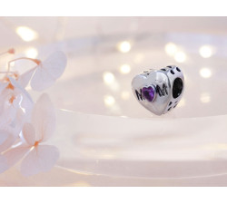 Charms beads do bransoletki ze srebra 925 serce z fioletową cyrkonią