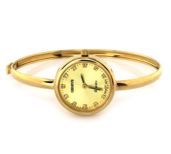 Złoty zegarek 585 na sztywnej bransoletce damski elegancki