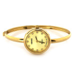 Złoty zegarek 585 na sztywnej bransoletce damski elegancki