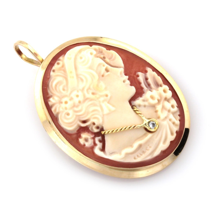 Ponadczasowa złota zawieszka broszko wisior Kamea