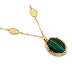 Złoty naszyjnik z malachitem i złotem 585