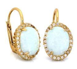 Złote kolczyki markiza z opalem i cyrkoniami, 14k