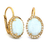 Złote kolczyki markiza z opalem i cyrkoniami, 14k