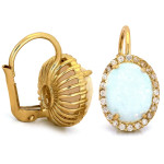 Złote kolczyki markiza z opalem i cyrkoniami, 14k