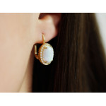 Złote kolczyki markiza z opalem i cyrkoniami, 14k