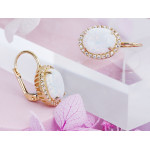 Złote kolczyki markiza z opalem i cyrkoniami, 14k