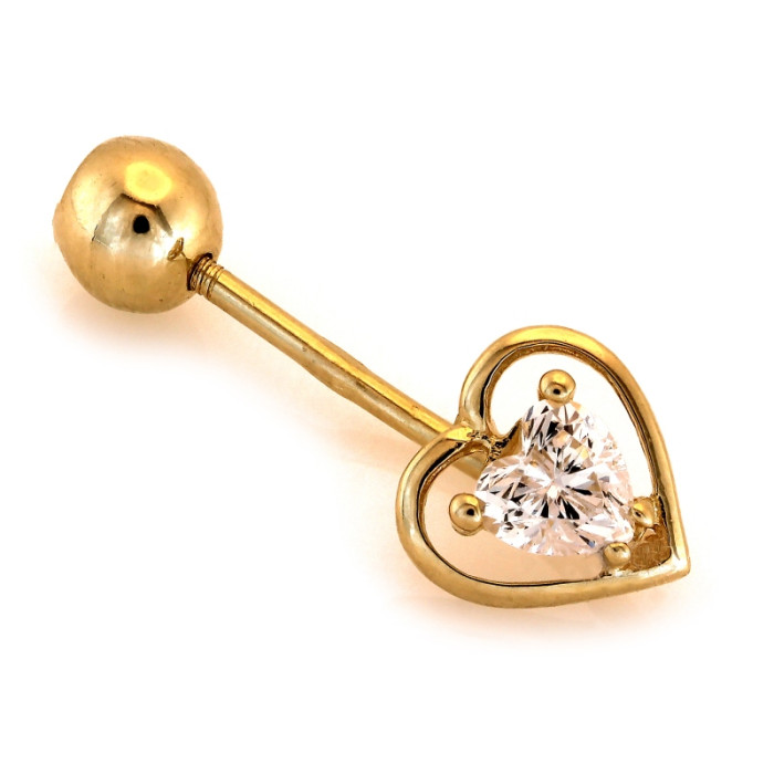 Złote kolczyki z sercem i cyrkoniami