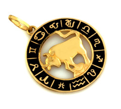Zawieszka złota 585 Byk znak zodiaku z czarną emalią na prezent