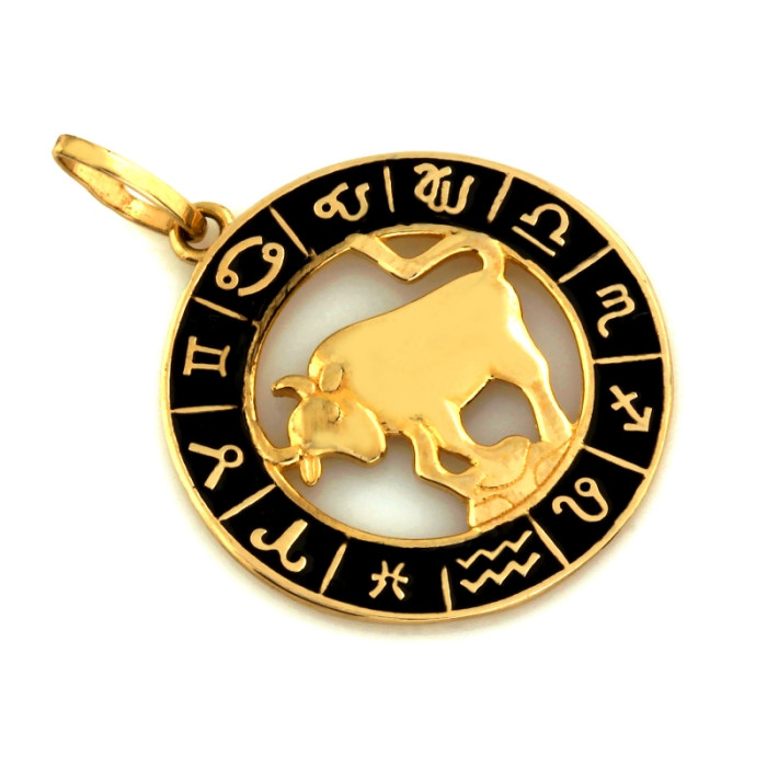 Zawieszka złota 585 Byk znak zodiaku z czarną emalią na prezent