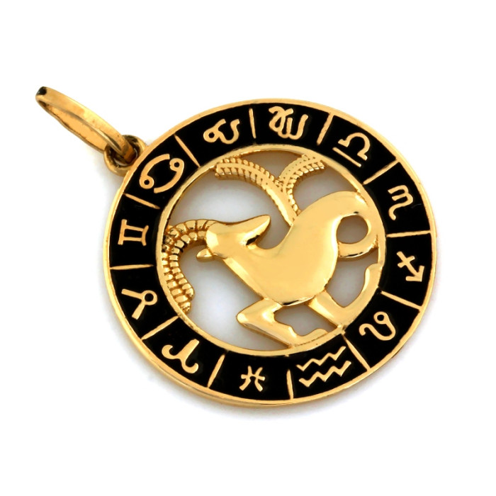 Zawieszka złota Koziorożec zodiak z czarną emalią