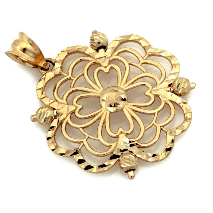 Złota przywieszka ażurowa z kulkami