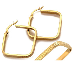 Złote kolczyki koła, kwadratowe