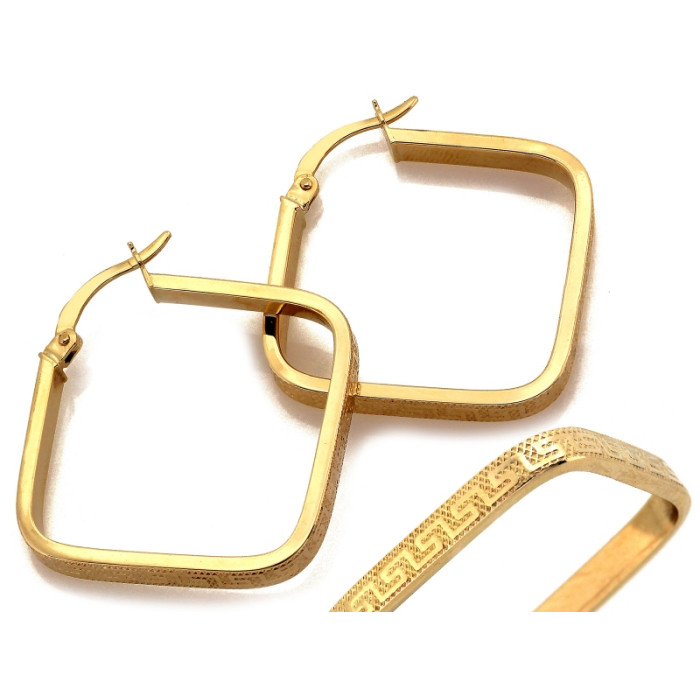 Złote kolczyki koła, kwadratowe