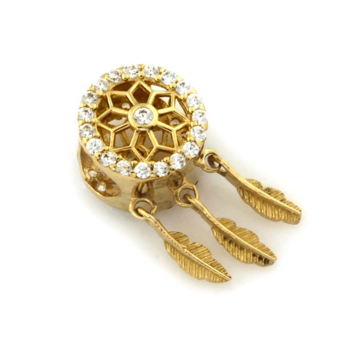 Złota przywieszka z piórkiem i cyrkoniami