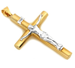 Złota przywieszka w kształcie krzyżyka, klasyczny symbol religijny