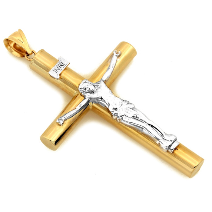 Złota przywieszka w kształcie krzyżyka, klasyczny symbol religijny