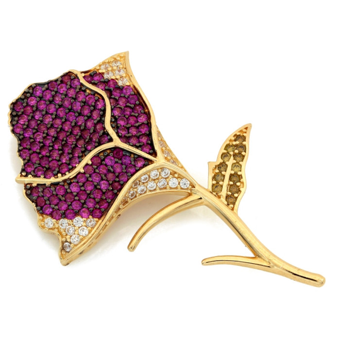 Złota broszka z cyrkoniami dla kobiety