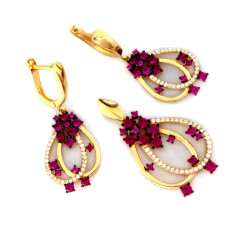 Złoty komplet z kolczykami i zawieszką z cyrkoniami