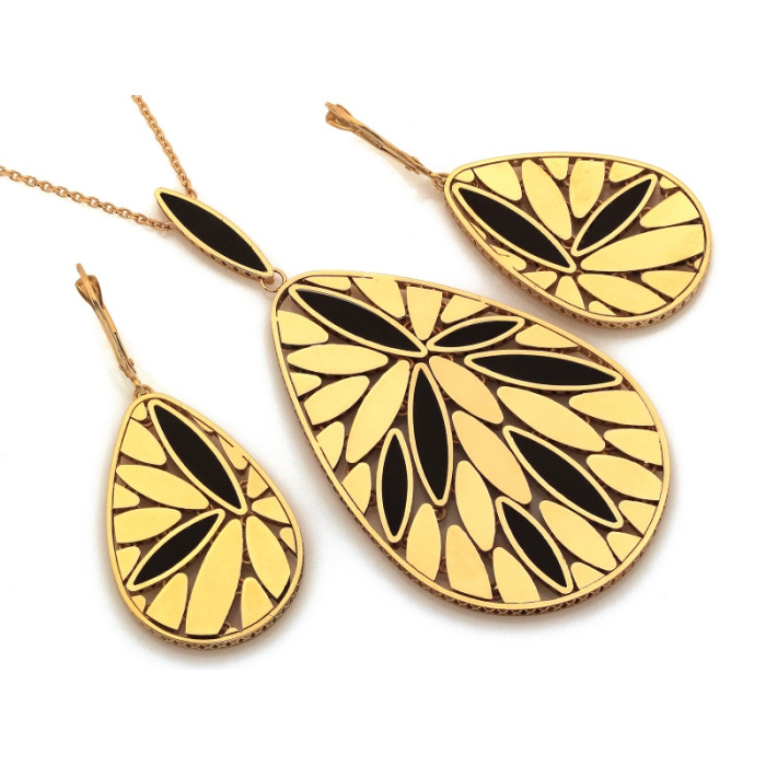 Złoty komplet z onyksami, na prezent