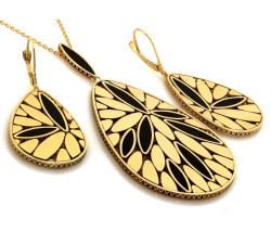 Złoty komplet z onyksami, na prezent