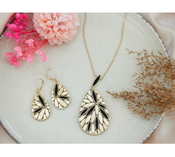 Złoty komplet z onyksami, na prezent