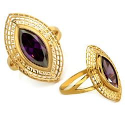 Duży złoty pierścień z fioletowym kamieniem