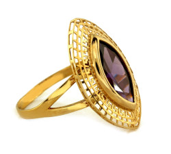 Duży złoty pierścień z fioletowym kamieniem