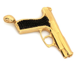 Zawieszka złota pistolet z czarnymi cyrkoniami