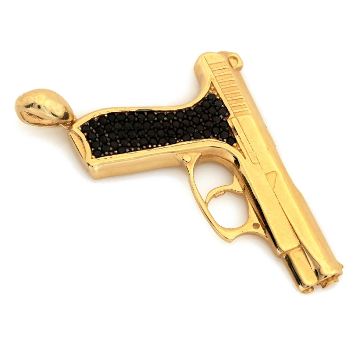 Zawieszka złota pistolet z czarnymi cyrkoniami