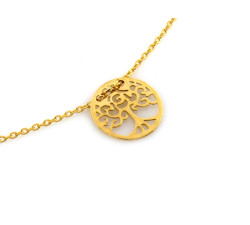 Złoty naszyjnik z drzewkiem szczęścia na szyję