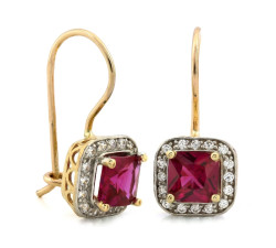 Złote kolczyki z rubinem i cyrkoniami