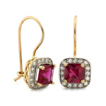 Złote kolczyki z rubinem i cyrkoniami