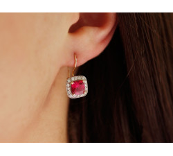 Złote kolczyki z rubinem i cyrkoniami