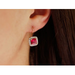 Złote kolczyki z rubinem i cyrkoniami