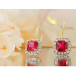 Złote kolczyki z rubinem i cyrkoniami
