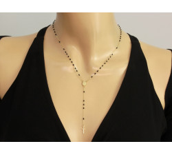 Złoty różaniec z regulacją, czarne kamienie, 585/14k