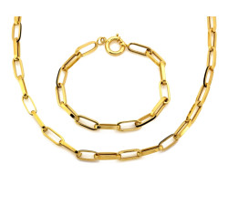 Komplet złoty naszyjnik i bransoletka duże ogniwa z czarną emalią