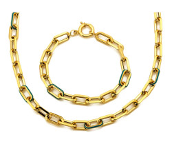 Złoty naszyjnik i bransoletka z kolorową emalią