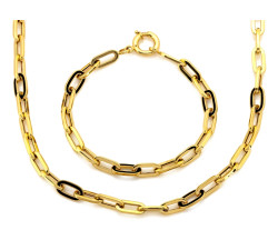 Złoty komplet bransoletka i naszyjnik z dużych ogniw z czarną emalią