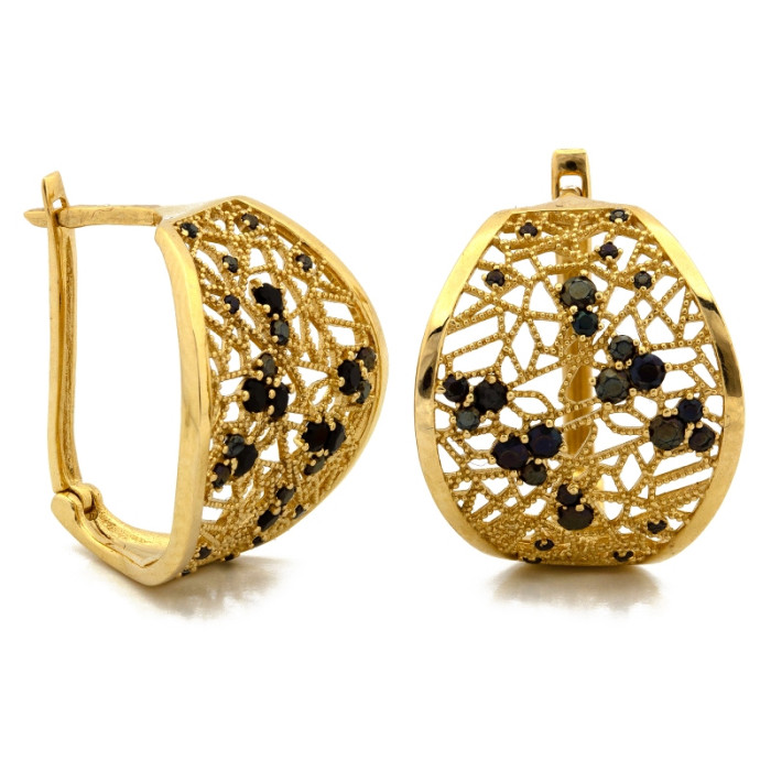 Złote kolczyki ażurowe z cyrkoniami