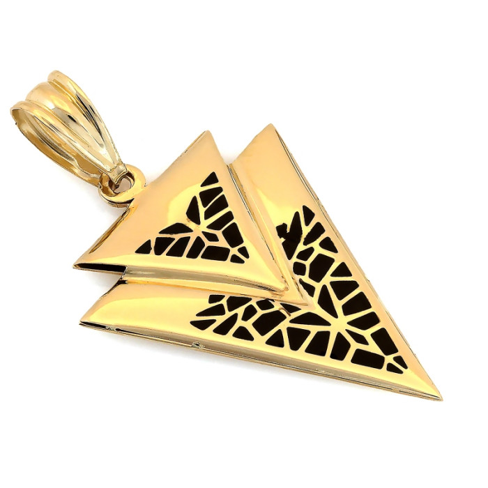 Złota przywieszka geometryczna, 14k, z czerń cyrkoniami