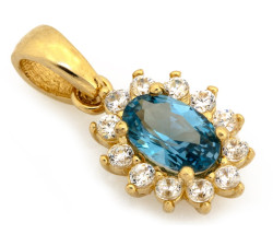 Zawieszka złota 585 owalna markiza z niebieskim środkiem