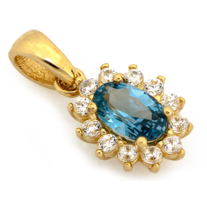 Zawieszka złota 585 owalna markiza z niebieskim środkiem