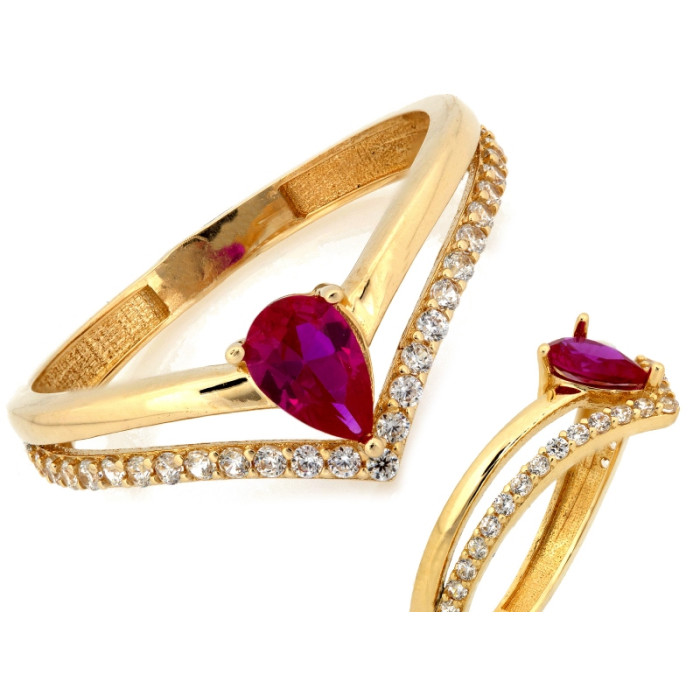 Złoty pierścionek z czerwonym oczkiem 585